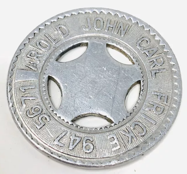 Vtg Good Luck Typer Stamper Token Tag  Aluminum Star Coin Arnold John Carl J21