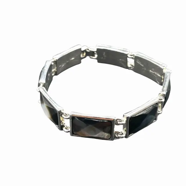 Lia Sophia Panel Link Faceted Shell Bracelet Silver Tone