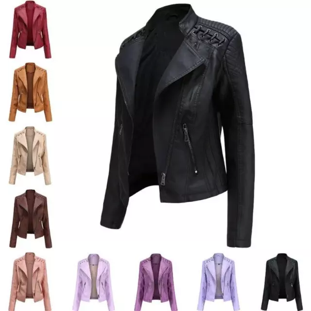 Women's Casual PU Leather Zipper Biker Jacket Ladies Coat Tops Outwear 3