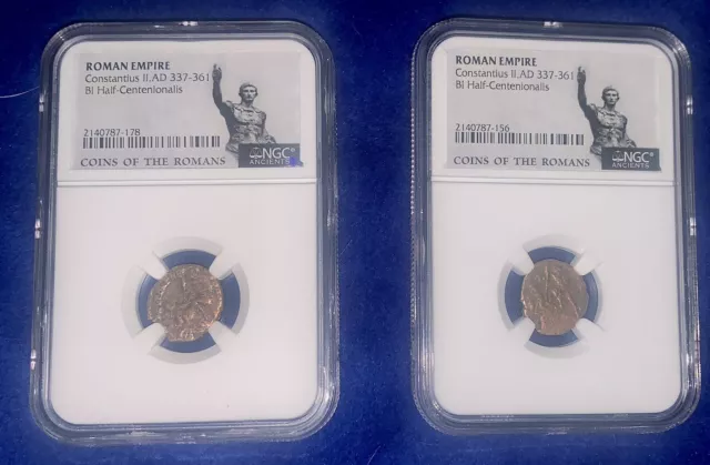 1 Ancient Gladiator Roman Bronze Coin - Constantius II -NGC Certified•AD 337-361