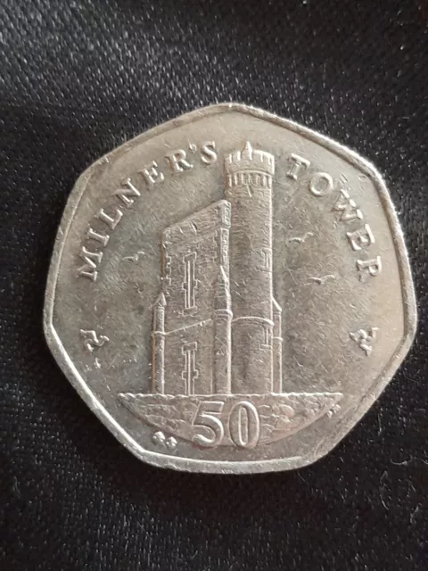 🎬 2014 ISLE OF MAN. MANX MILNERS TOWER 50p fifty Pence Coin