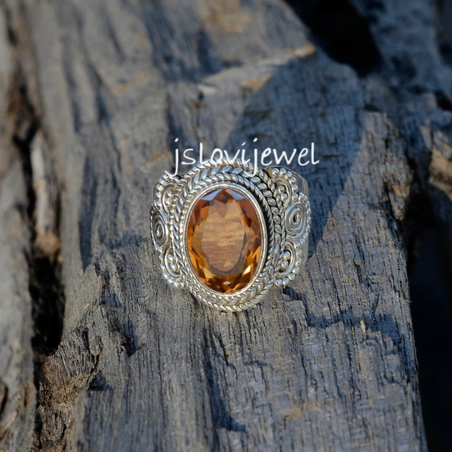 Bague Créateur En Argent 925 Et Citrine - Taille 60, Vermeil, Signée Sigal