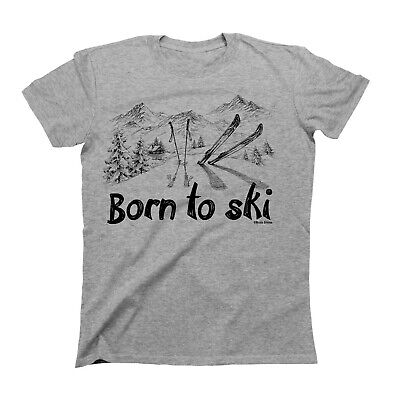 Born To SKI Mens Organic Skiing T-Shirt Gift Christmas Winter Clothing Tee