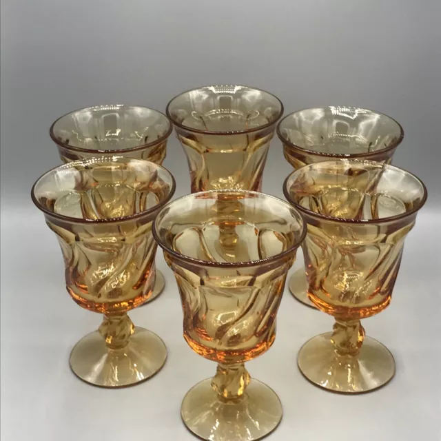 Fostoria Jamestown Amber Glass 6pc Water Goblets 4oz 5.8 " wine  drinking glass