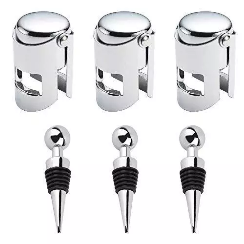 6 Pezzi Tappo da Vino in Acciaio Inox, 3 Pezzi Tappi Vino, 3 Pezzi Tappo (z1U)