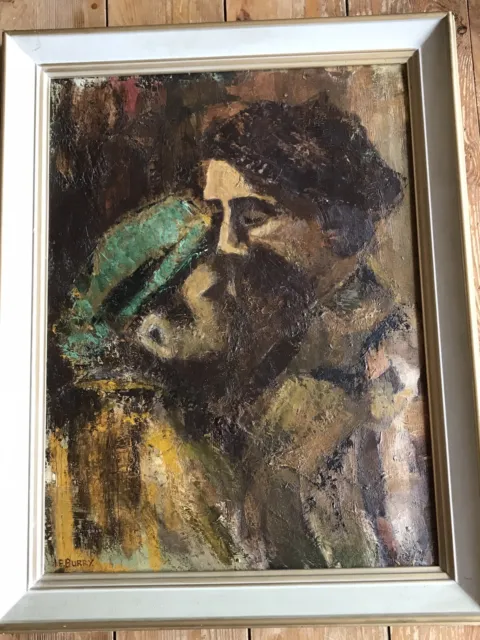 Vintage Mid Century Oil Painting Portrait Father And Child By Evelyn Burry