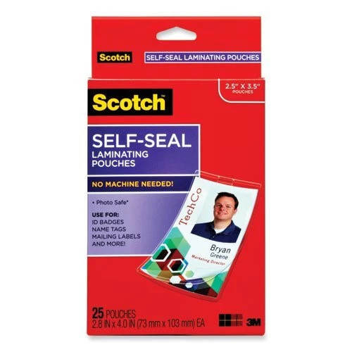 Scotch Self-Sealing Laminating Pouches, 12.5 mil, ID Size, 25/Pack (MMMLS852G)