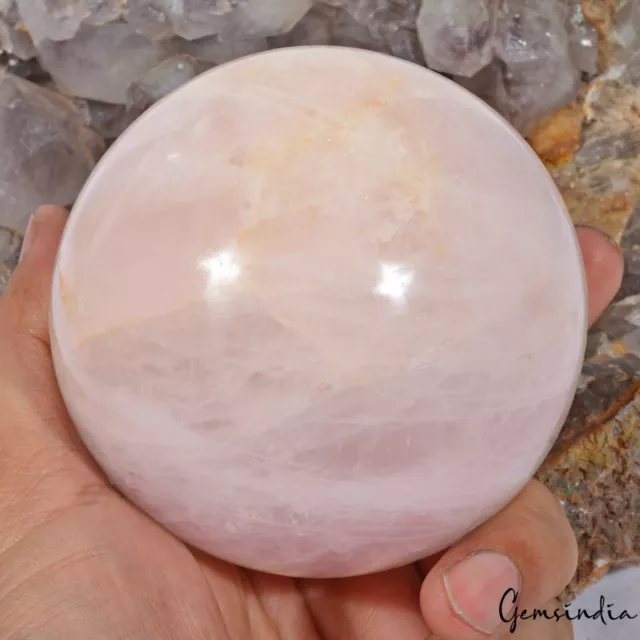 Large 4650 Cts Natural Pink Rose Quartz Sphere Gemstone Home Decor 3.3" W Stand