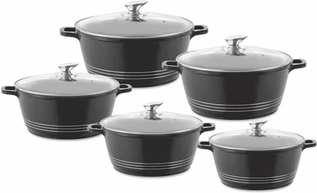 SQ Professional Durane 5pc Black Die Cast Non Stick Induction Stockpot Set -New