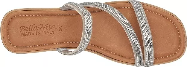 Bella Vita Made in Italy Women's Ona-Italy Sparkle Slide Flat Sandal, Silver Met 3