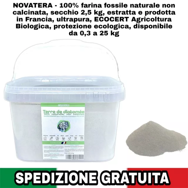 100% farina fossile naturale non calcinata,secchio 2,5 kg, Agricoltura Biologica