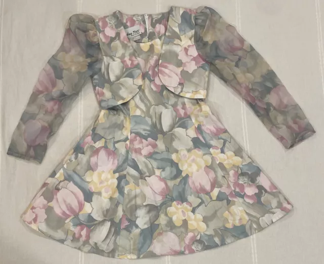 VTG 80’s Amy Too! Byer Girls Size 8 Floral Dress USA Shoulder Pads Cottage Core