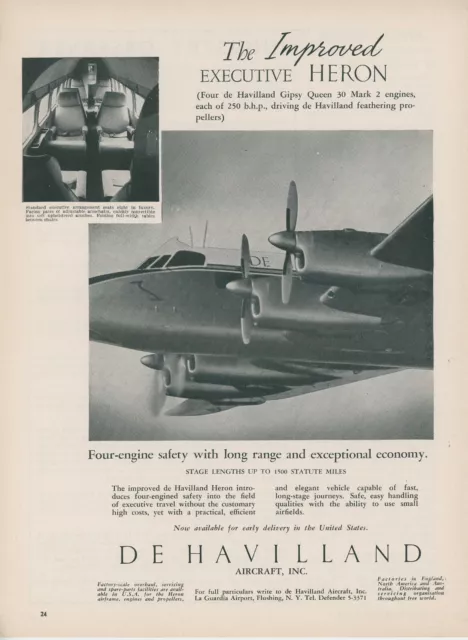 1956 de Havilland Aircraft Ad Heron Executive Private Airplane Plane 4 Engine