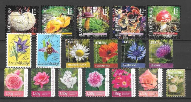 Lot Briefmarken Luxemburg, Motive Pflanzen Blumen Pilze, gestempelt