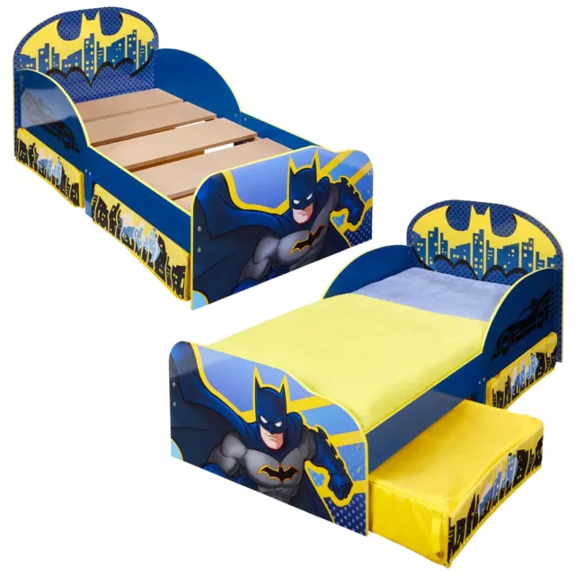 Batman Toddler Bed With Storage Wooden Bedroom Furniture Junior Kids Blue Cot