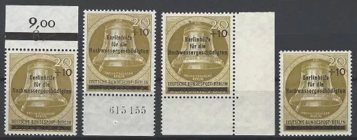 Berlin 1956 MiNr. 155 Glocke verschiedene Ausgabe Bogenränder, HAN, Einzelmarke