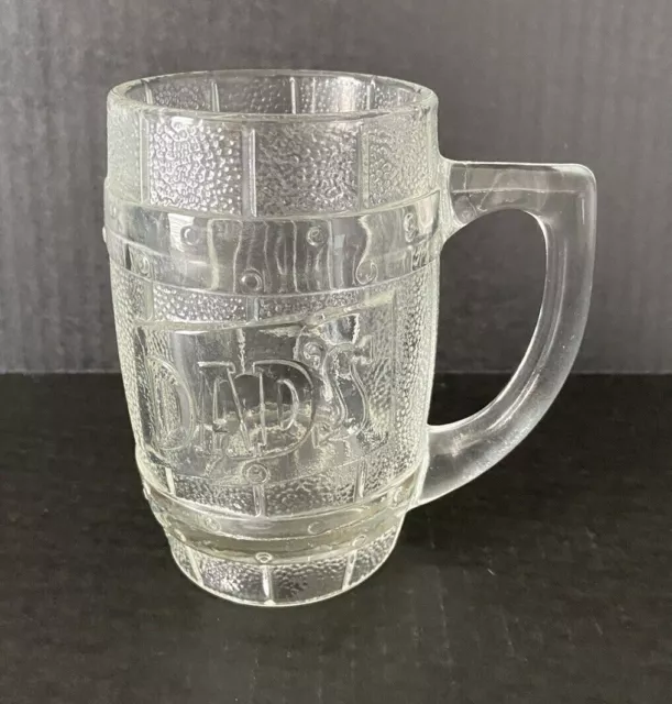 Dads Root Beer Barrel Mug Vintage Heavy Glass Mug Glass Handle 5 1/4" Tall EUC