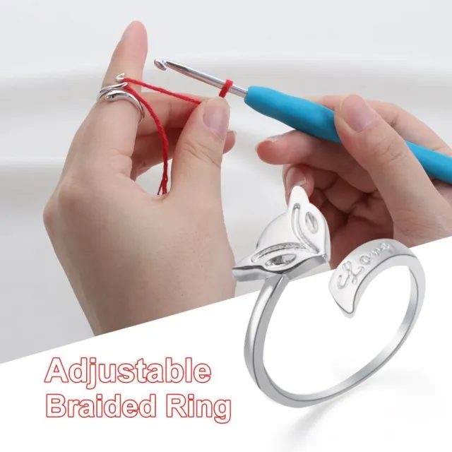 2PCS Knitting Crochet Loop Ring Adjustable Crochet Finger Ring