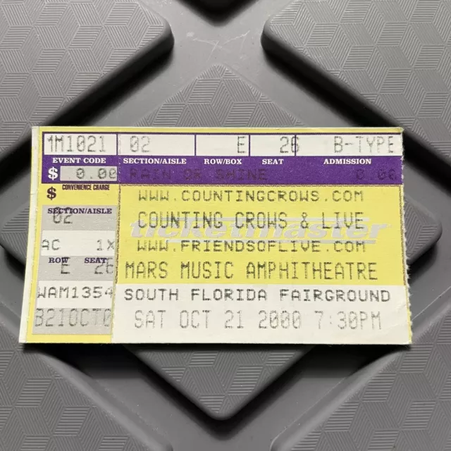 Counting Crows Live Mars Music Amphitheater Concert Ticket Stub Vintage Oct 2000