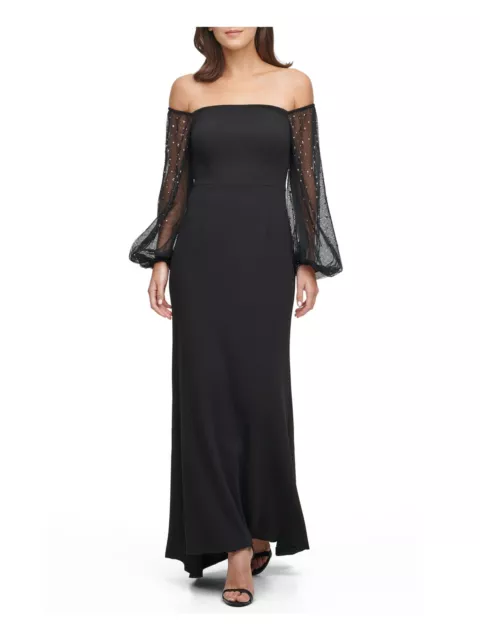ELIZA J Womens Black Off Shoulder Full-Length Evening Dress Petites 12P