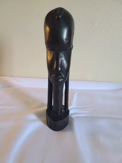 Vintage  Hand Carved Ebony Wood African Bust Tribal Statue Sculpture 9"T Kenya