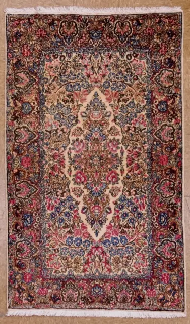 Hand Knotted Ivory Red Kermanne Oriental Wool Area Rug Floral Carpet 2'8" x 4'8"