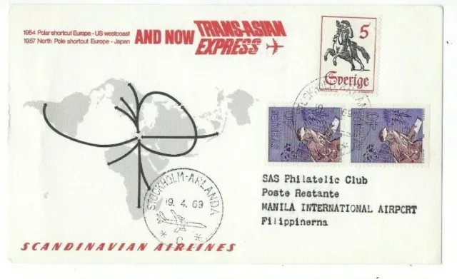 Stockholm to Manila, Airmail First Flight, Scandinavian Airlines, RP Unlisted