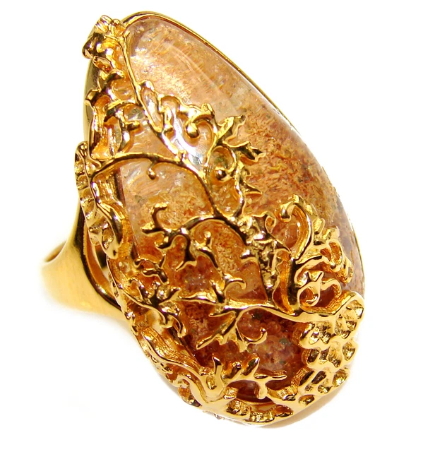 Magic genuine Phantom Quartz 18K Gold over .925 Sterling Silver handmade Cocktai