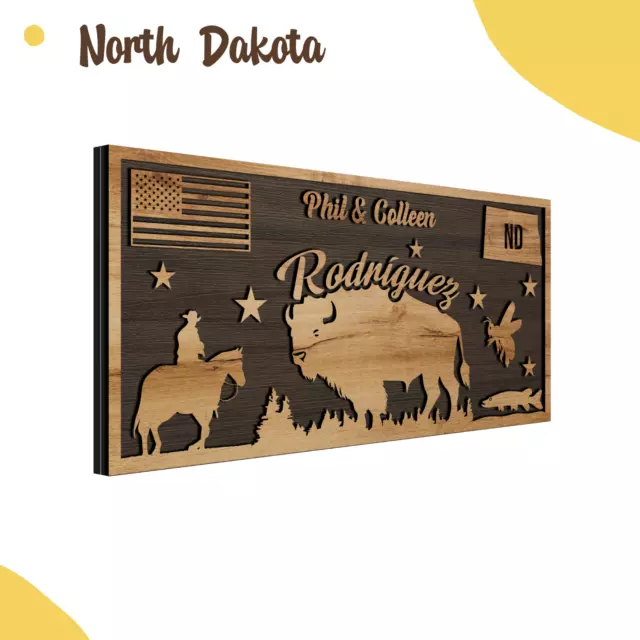 Custom North Dakota State Wall Decor, Personalized Family Sign, Gift for Parents