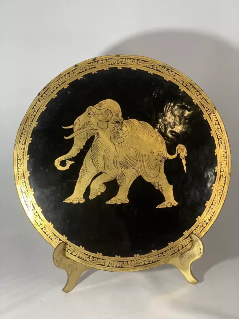 Antique Burmese Black Lacquerware Gold Elephant Motif Serving Tray & 6 coasters 5