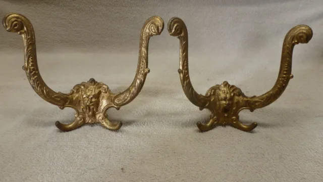 Matching, Antique, Cast Iron, Double, Vict. Hall Tree Hooks,  possible Greenman