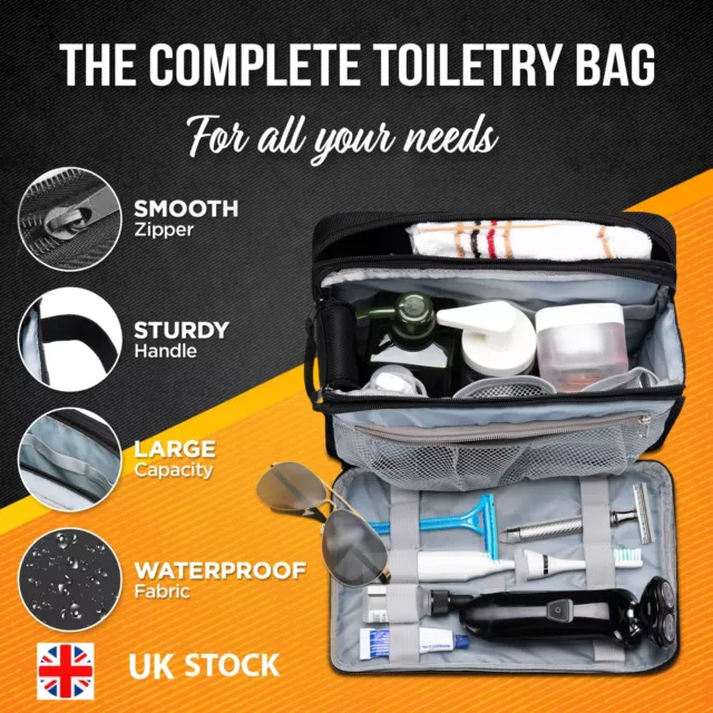  Toiletry Bag for Men & Women | Large Wash Bag | 4 Compartments + Free Gift