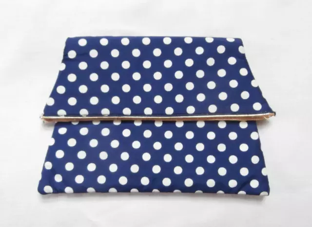 BNWOT Vintage 1950s Navy Blue & White Polka Dot Fold-Over Clutch Bag Make-up Bag