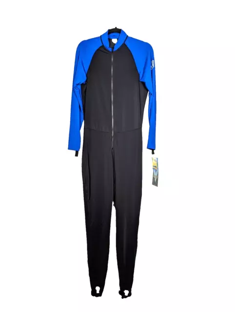 EVO Scuba Dive Skin Full Body Mens Sz XL Lycra Black Blue Long 5oz Zip Up UPF30