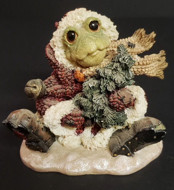 Christmas Figurine Ornament Frog In Santa Hat With Tree