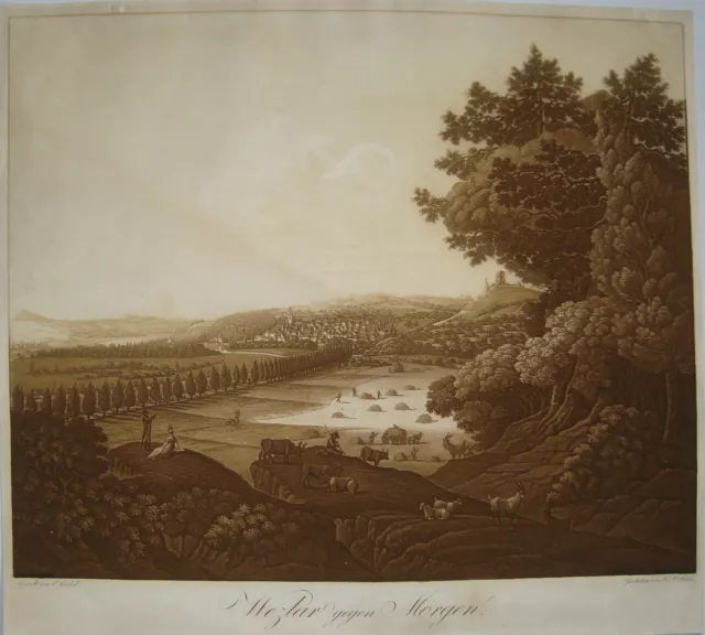 Wetzlar Contra Morgen Lahn Vista General -aquatinta Por Geibel De Schütz Um 1800