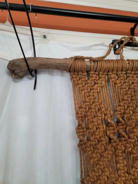 Macrame Mid Century Wall Hanging Woven/Braided Twine w/ Driftwood Vintage 3