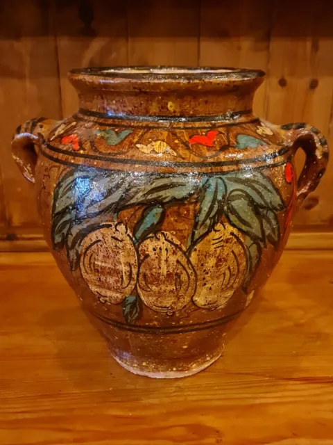 Vintage Decorative Tunisian Painted And Glazed Terracotta Olive / Food Pot 3