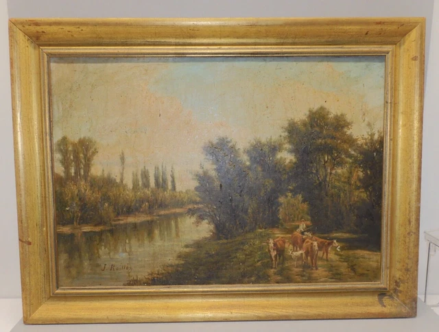 -HST TABLEAU BARBIZONIEN Signé J RAILLON BORD RIVIERE ANIMEE JUS de ...