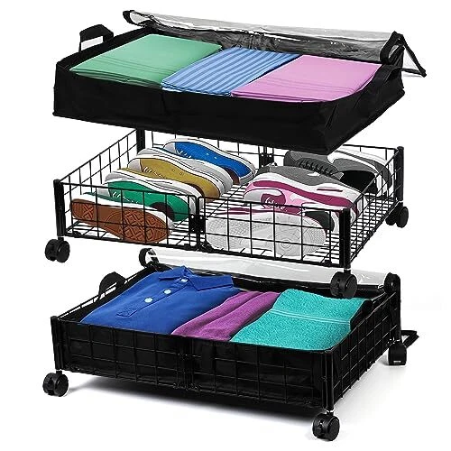 UNDER BED STORAGE, Underbed Drawers with Wheels, Rolling Basket, 2 Pack