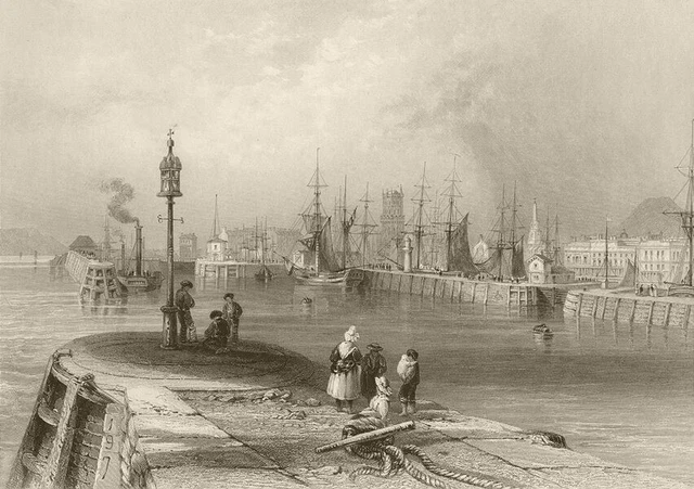 Entrance to the port of Dundee. Scotland. BARTLETT 1842 old antique print