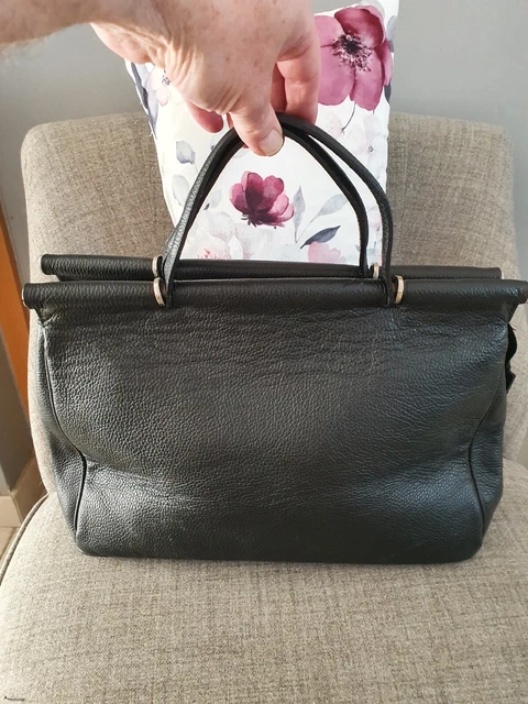 Grand Sac A Main Style Medecin Cuir Grainé Noir Italien