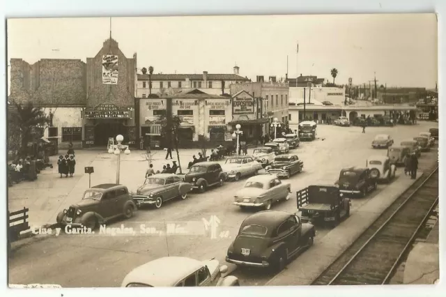 Nogales, Sonora Mexico old RPPC Postcard, Cine y Garita, Theatre