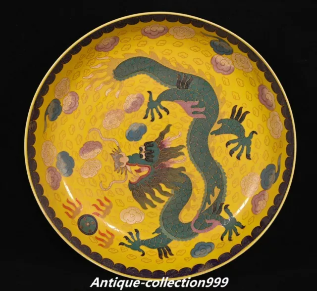 8.4"Chenghua Enamel Colour Porcelain Dragon Loong Beast Pen wash Tray Dish Plate