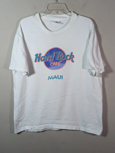 90s Vntg Fade USA Made Vintage Hard Rock Cafe Neon Maui Hawaii T Shirt  Mens XL