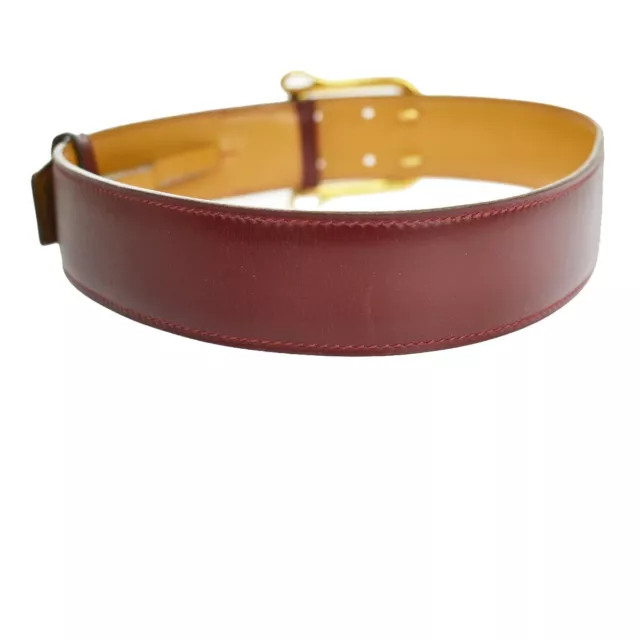 HERMES Logo Buckle Belt Leather Bordeaux Gold France Accessory 62YA995 3