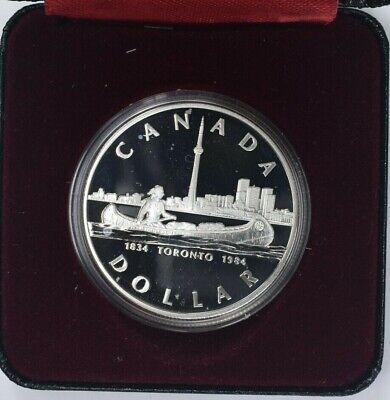1984 Silver Dollar Canada Toronto Commemorative Proof in box w/ COA