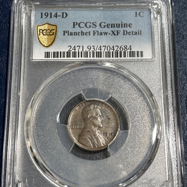 1914-D Lincoln Cent Wheat Penny Coin-PCGS Xf Planchet Flaw