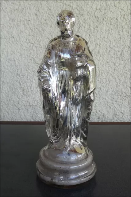 ANCIEN SAINT JOSEPH EN VERRE ÉGLOMISÉ MERCURISÉ MERCURE ARGENTÉ XIXe