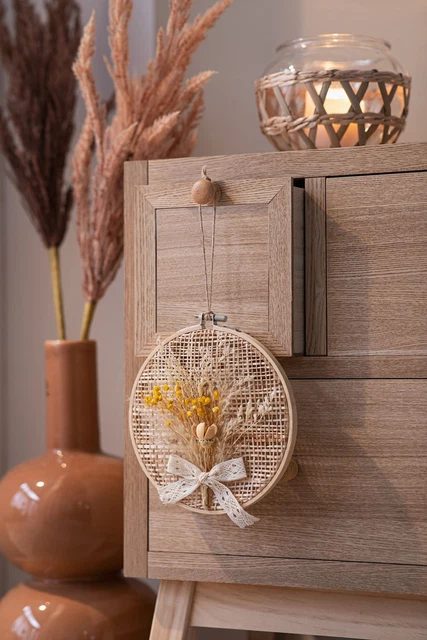 Salvare Set 2x Hänger " Fiori Secchi " Arrotondato Flechtrahmen Con E Fiocco